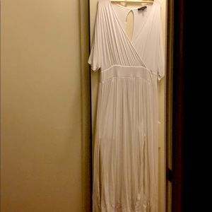 White plus Size Maxi Dress with sexy split
